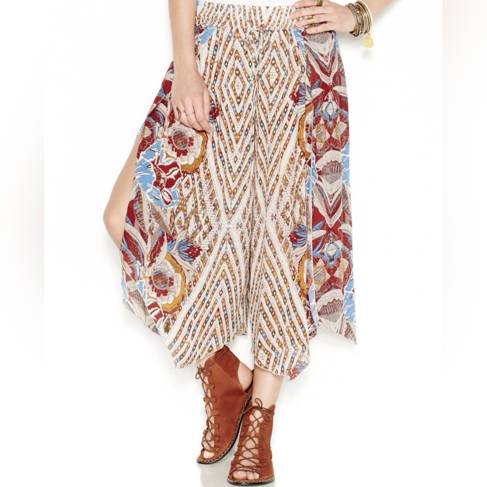 EUC Free People Alabaster Pants Asymmetrical Hem Cropped Smocked Waist